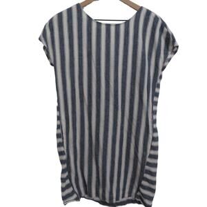 Madewell Womens Sz S Blue White Striped Linen Blend Cap Sleeve Short Dress